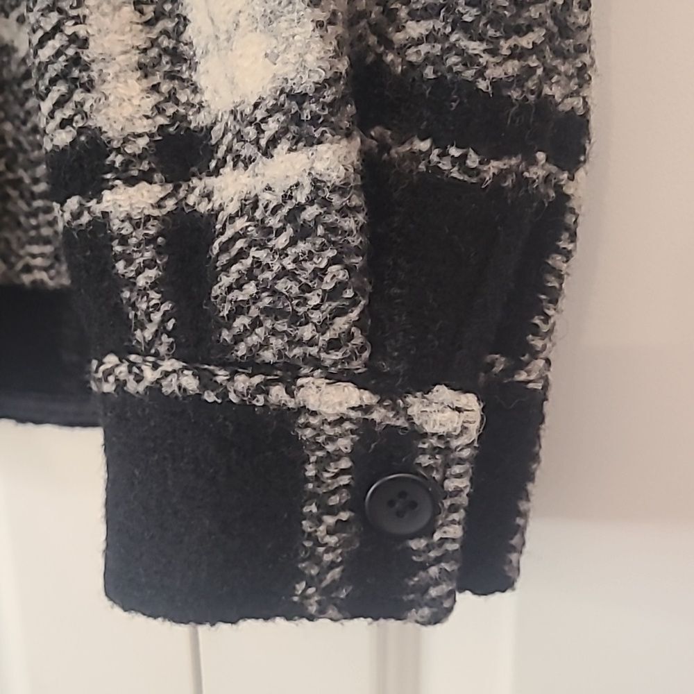 Gap Puff Sleeve Cropped Wool Shirt Jacket Black White Plaid Size L - Picture 6 of 15